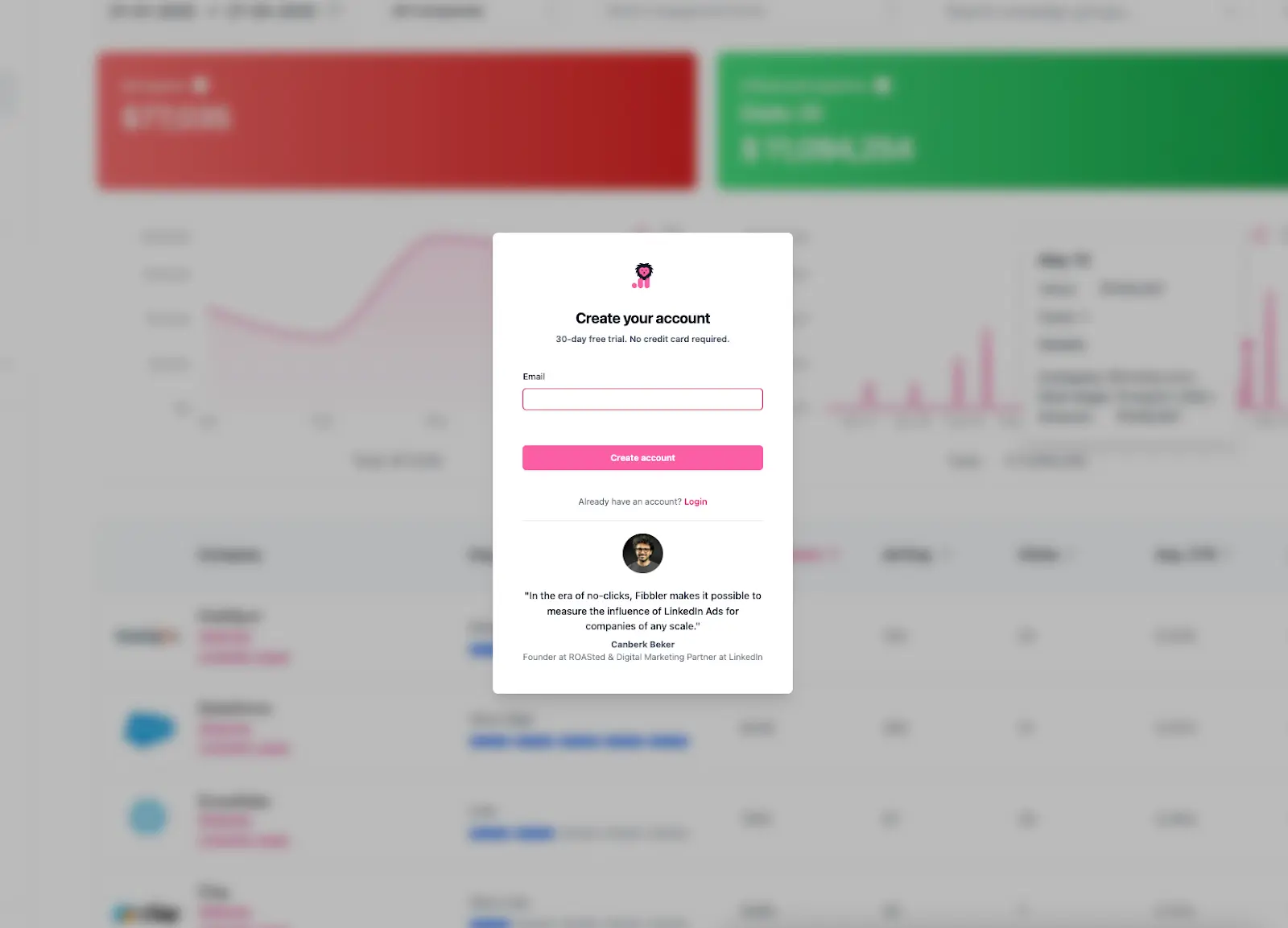 Fibbler sign up page